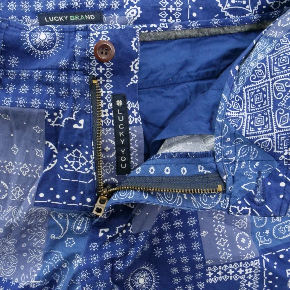 Lucky Brand Shorts Mens 29 Blue Paisley Bandana Flat Front Chinos 7